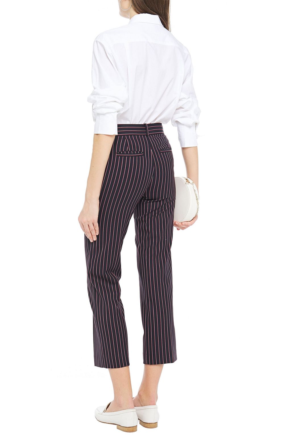 MAJE Cropped striped jacquard straight-leg pants