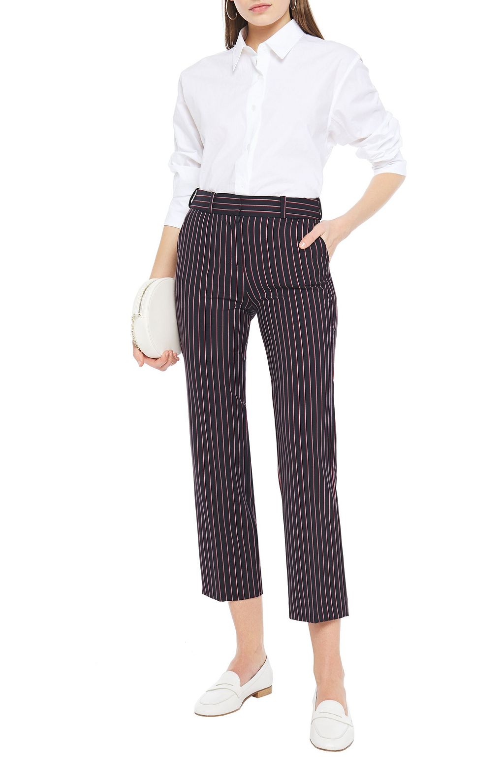 MAJE Cropped striped jacquard straight-leg pants