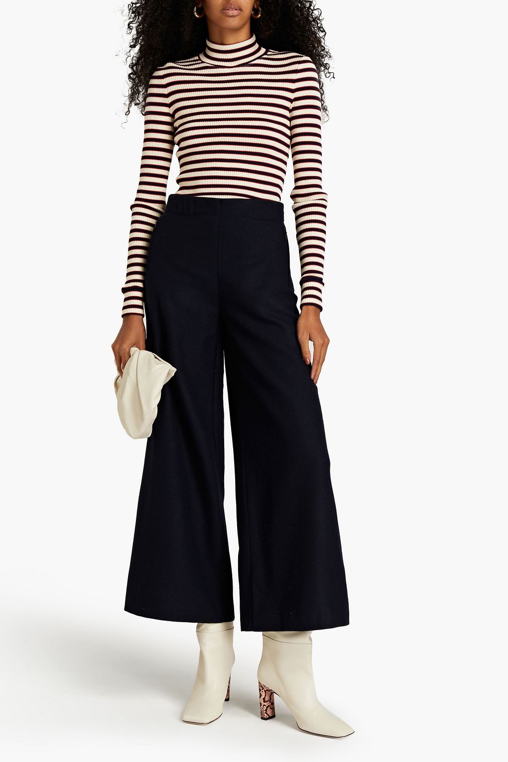 ROSETTA GETTY Striped ribbed cotton turtleneck top