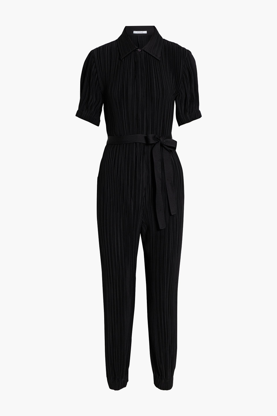 Derek Lam 10 Crosby Duncan Belted Plissé-crepe Jumpsuit In Black