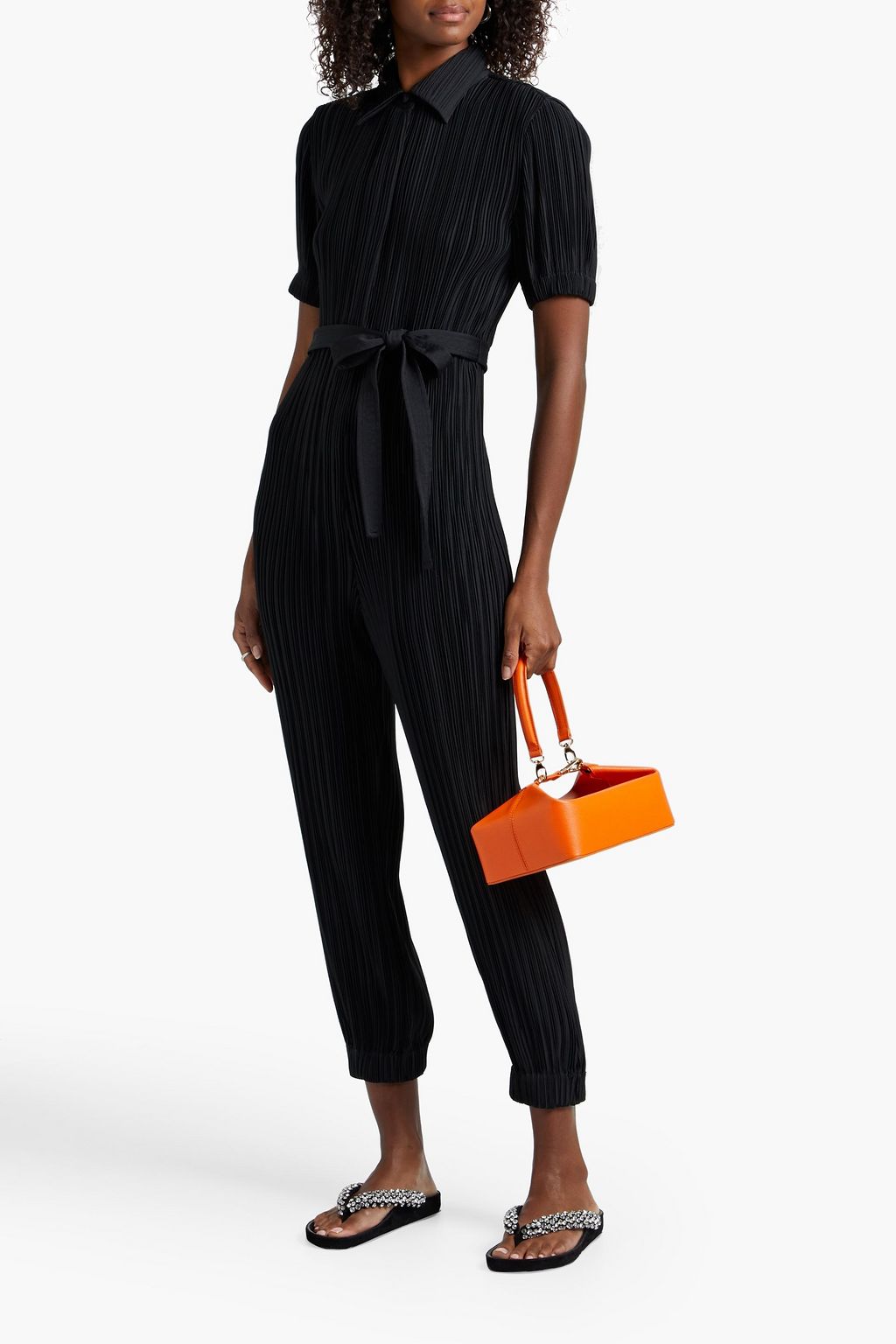 DEREK LAM 10 CROSBY Duncan belted plissé-crepe jumpsuit