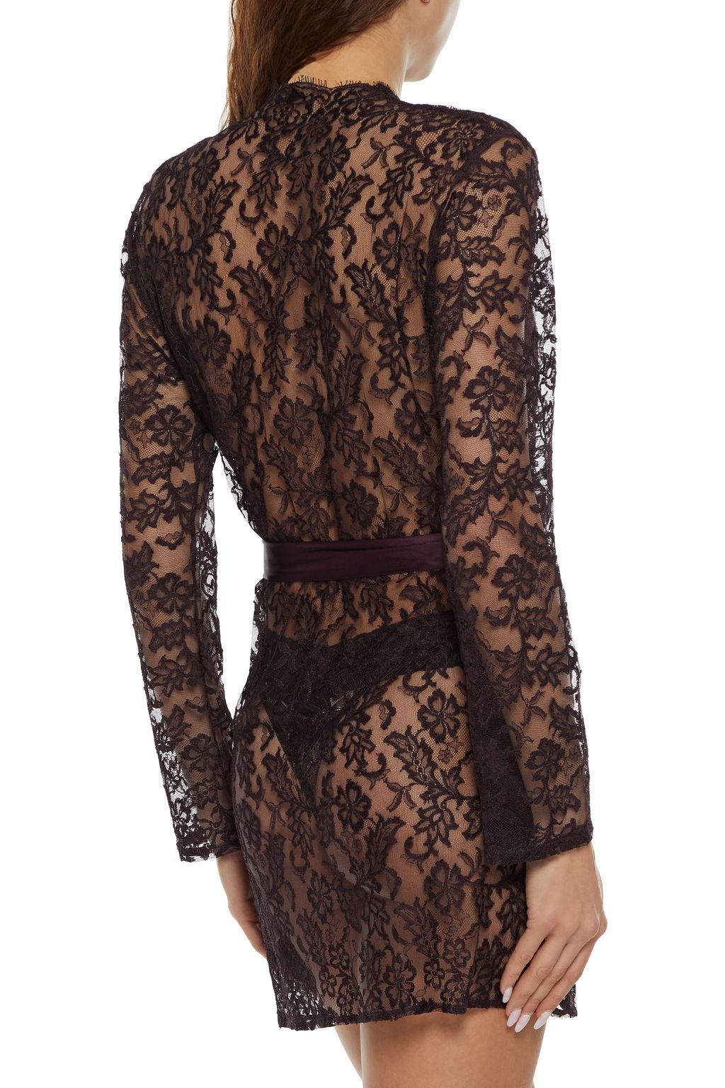 MYLA Plum Walk satin-trimmed Leavers lace robe