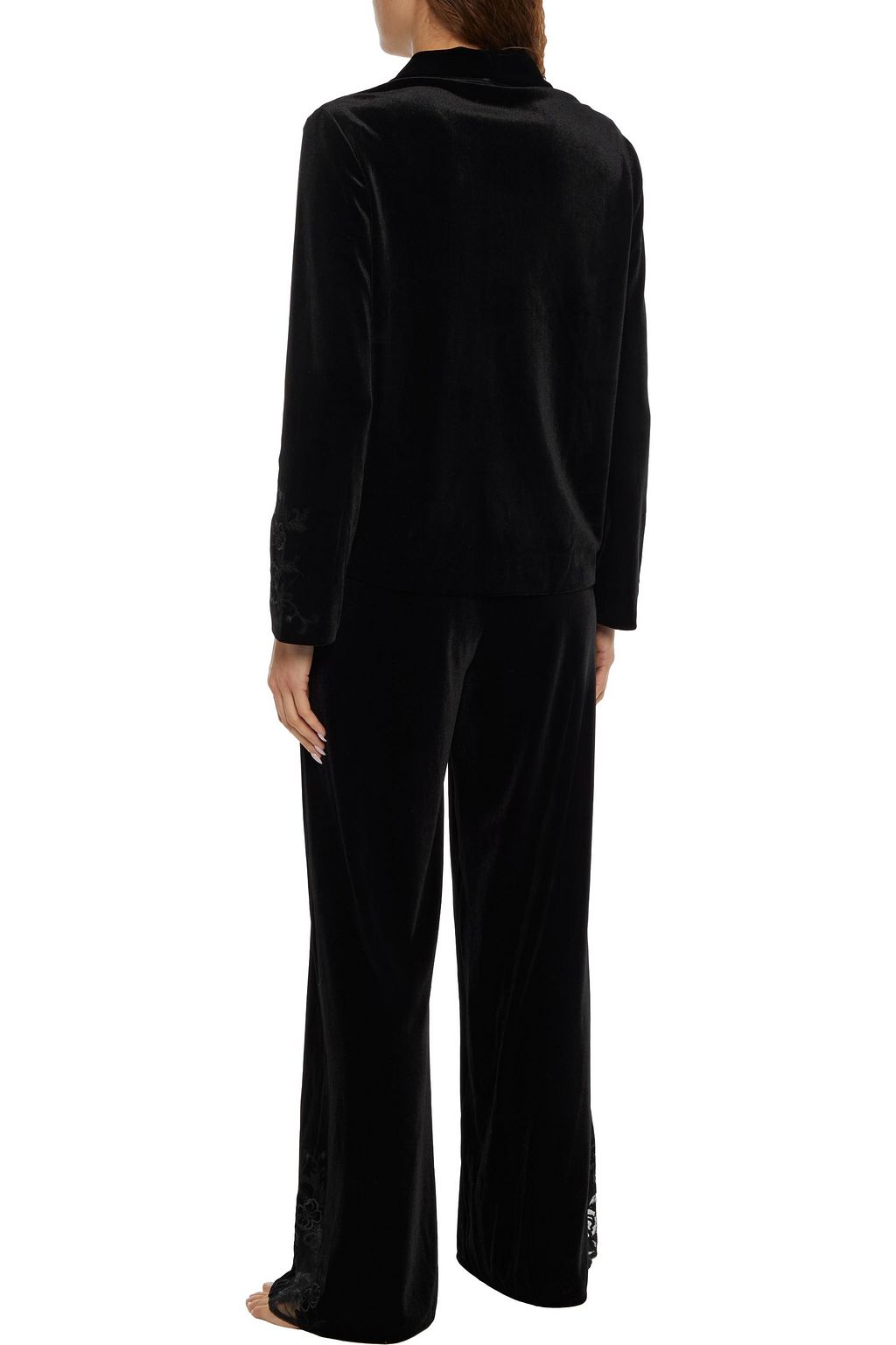 MYLA Devonshire embroidered stretch-velvet pajama top