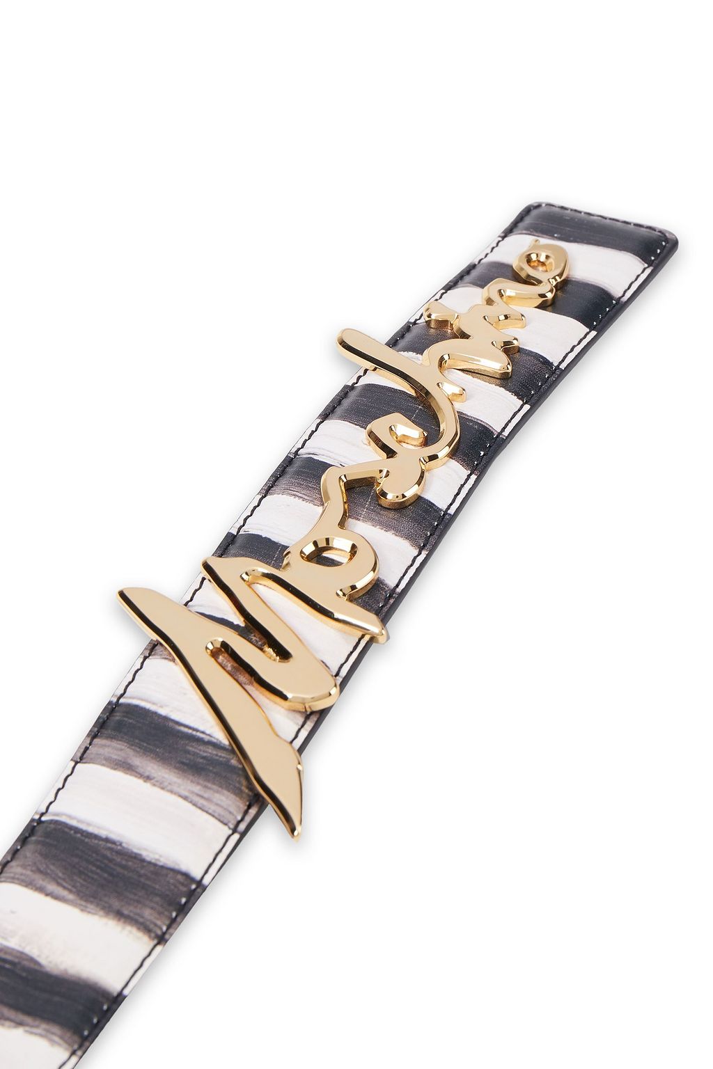 MOSCHINO Logo-embellished striped leather belt