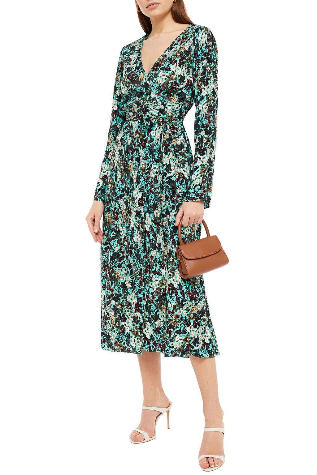 Mint Floral-print crepe midi wrap dress ...