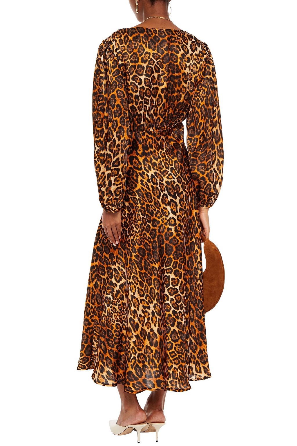 PAUL & JOE Gathered leopard-print silk-satin midi dress