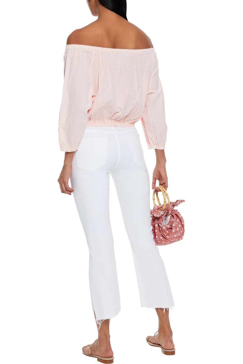 MELISSA ODABASH Dannah off-the-shoulder striped cotton-seersucker top