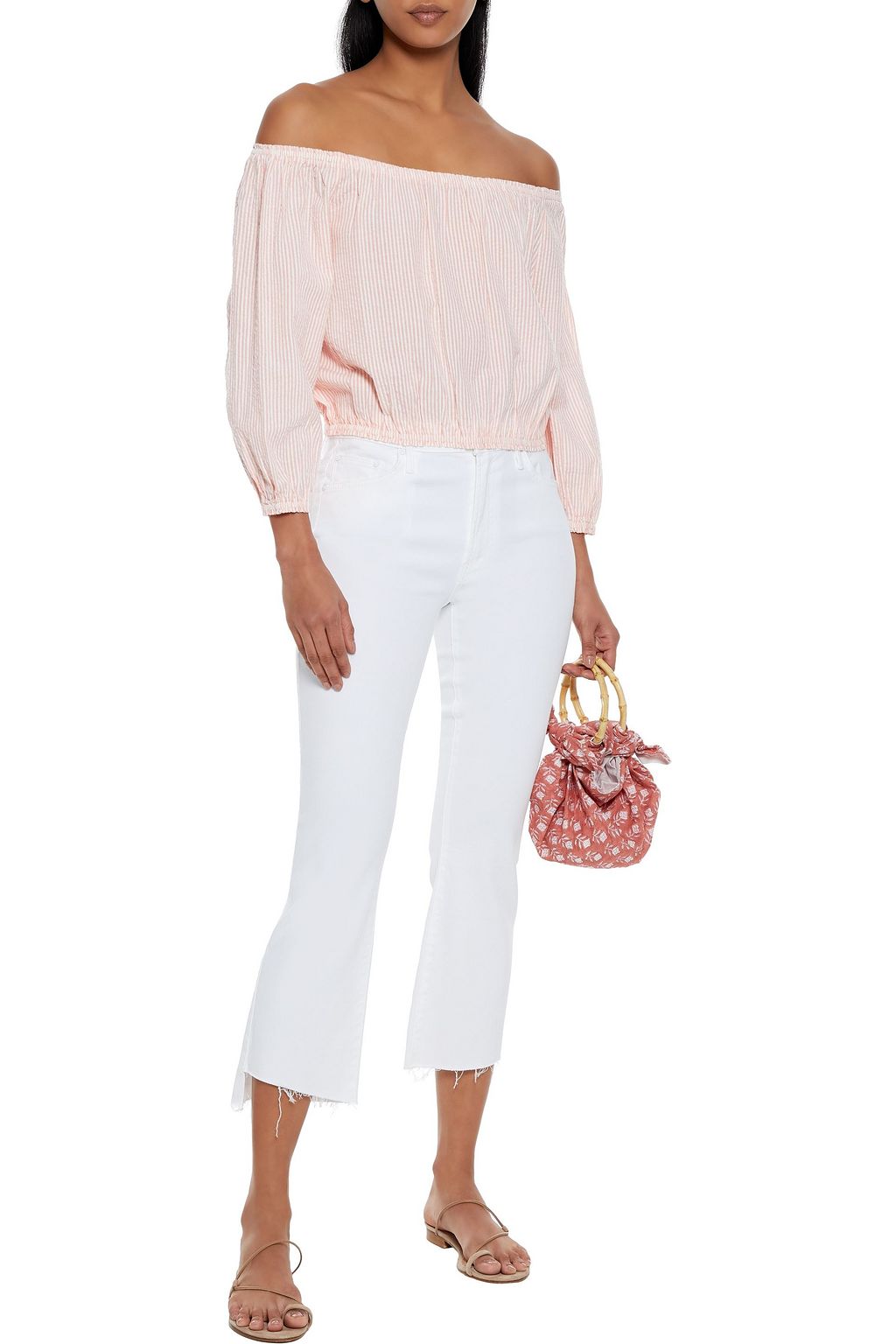 MELISSA ODABASH Dannah off-the-shoulder striped cotton-seersucker top