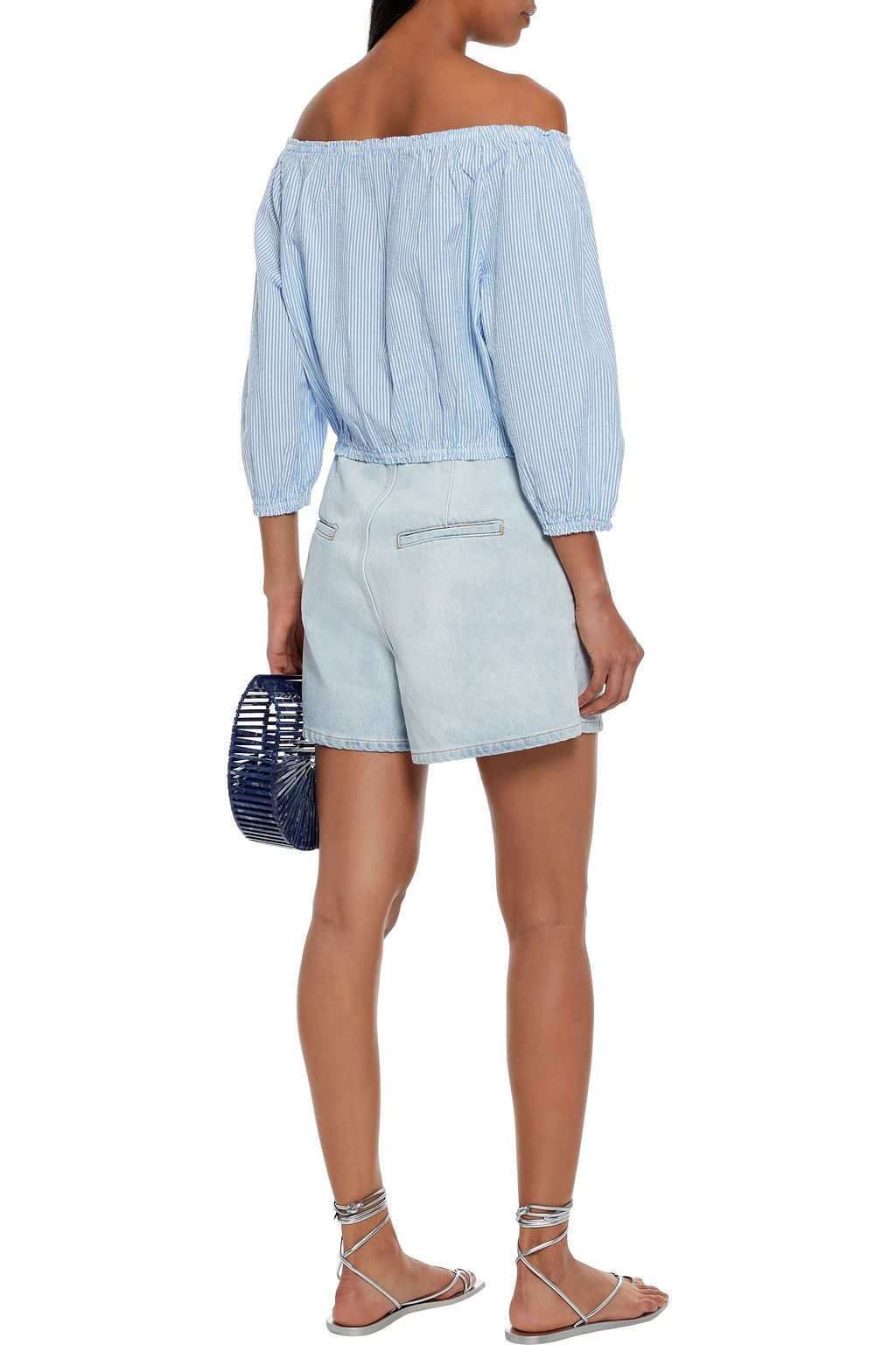 MELISSA ODABASH Dannah off-the-shoulder striped cotton-seersucker top
