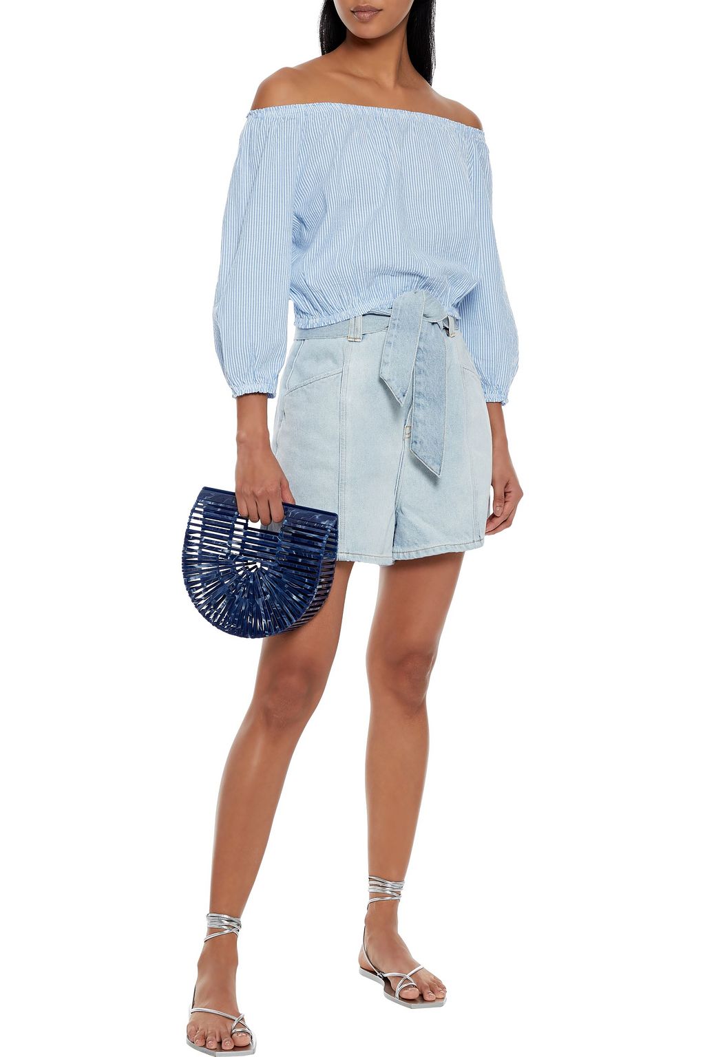 MELISSA ODABASH Dannah off-the-shoulder striped cotton-seersucker top