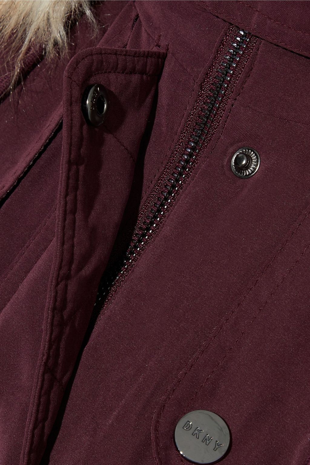 DKNY Faux fur-trimmed washed-twill hooded parka