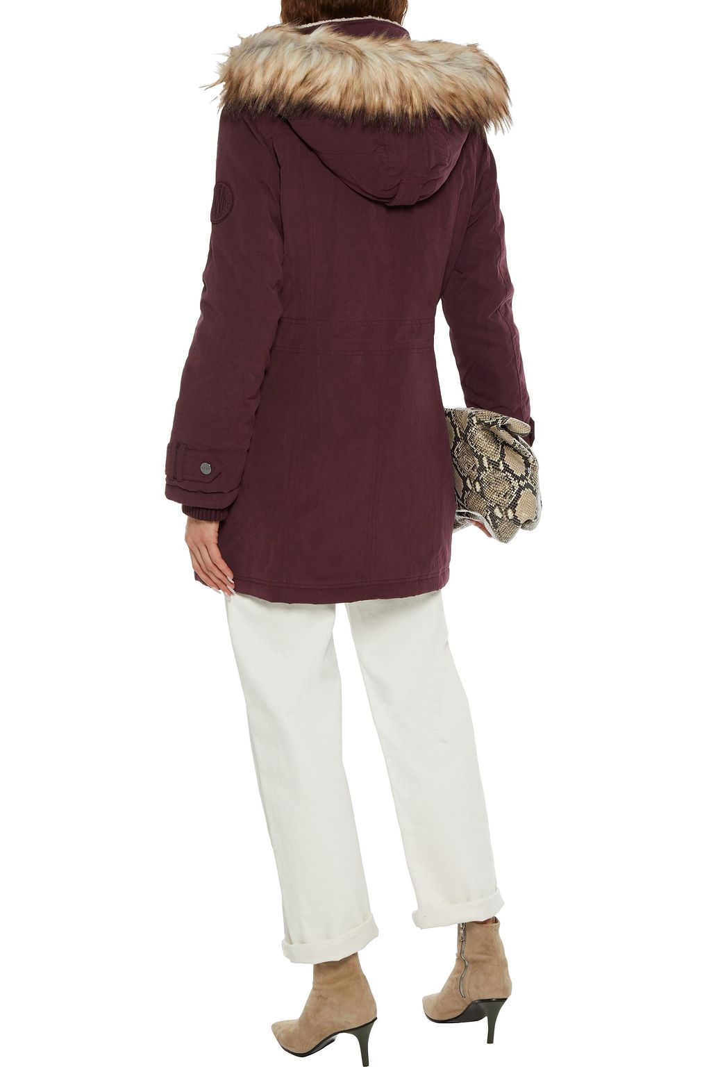 DKNY Faux fur-trimmed washed-twill hooded parka