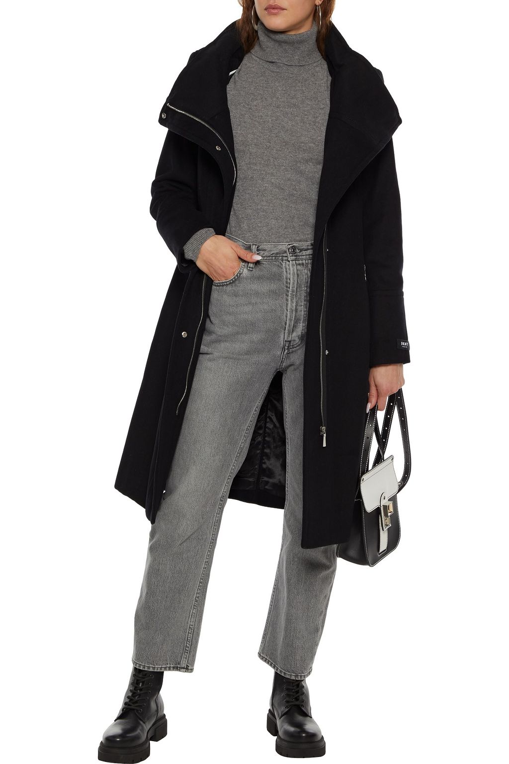 DKNY Wool-blend felt hooded coat