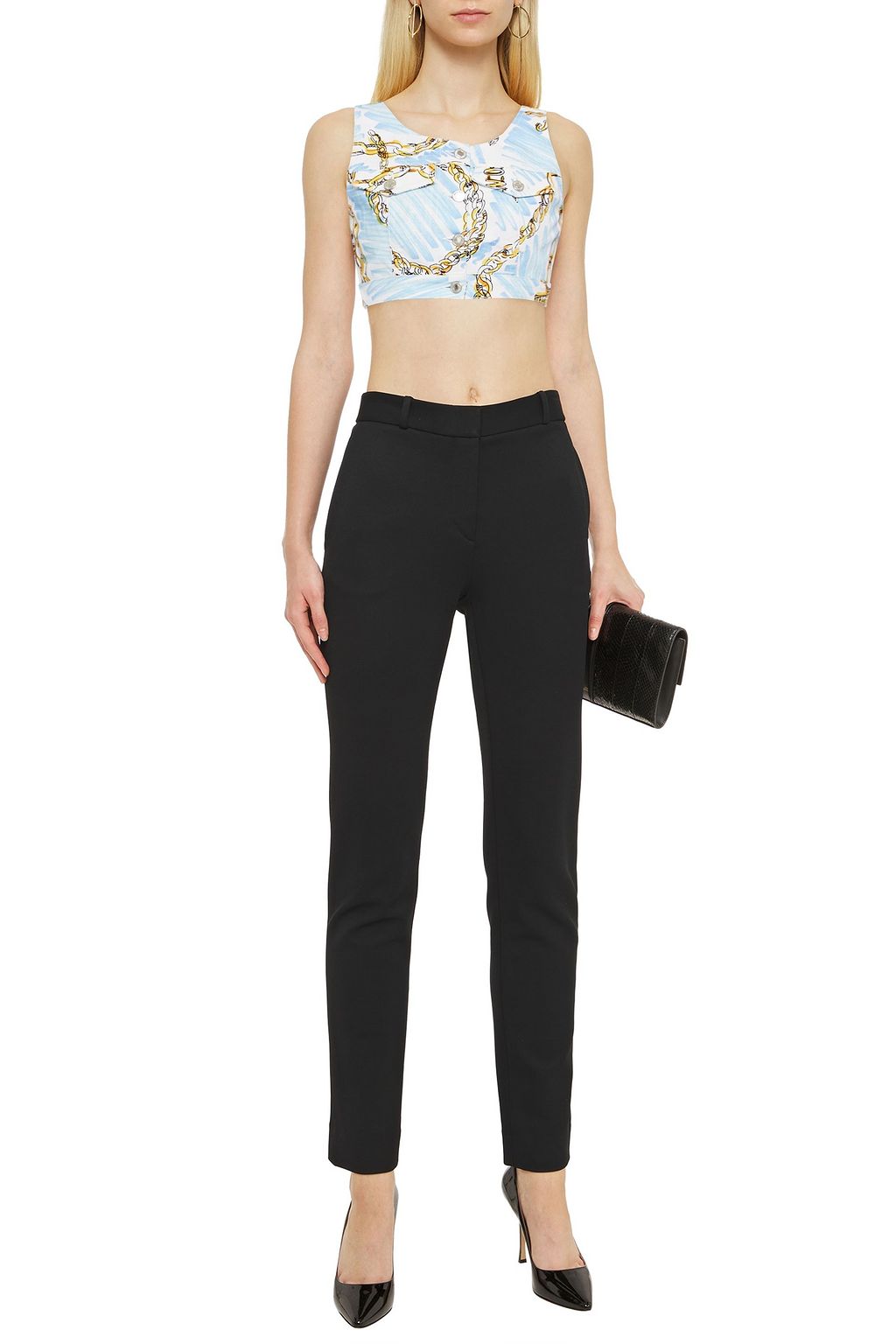 MOSCHINO Bedrucktes Cropped Oberteil aus Denim