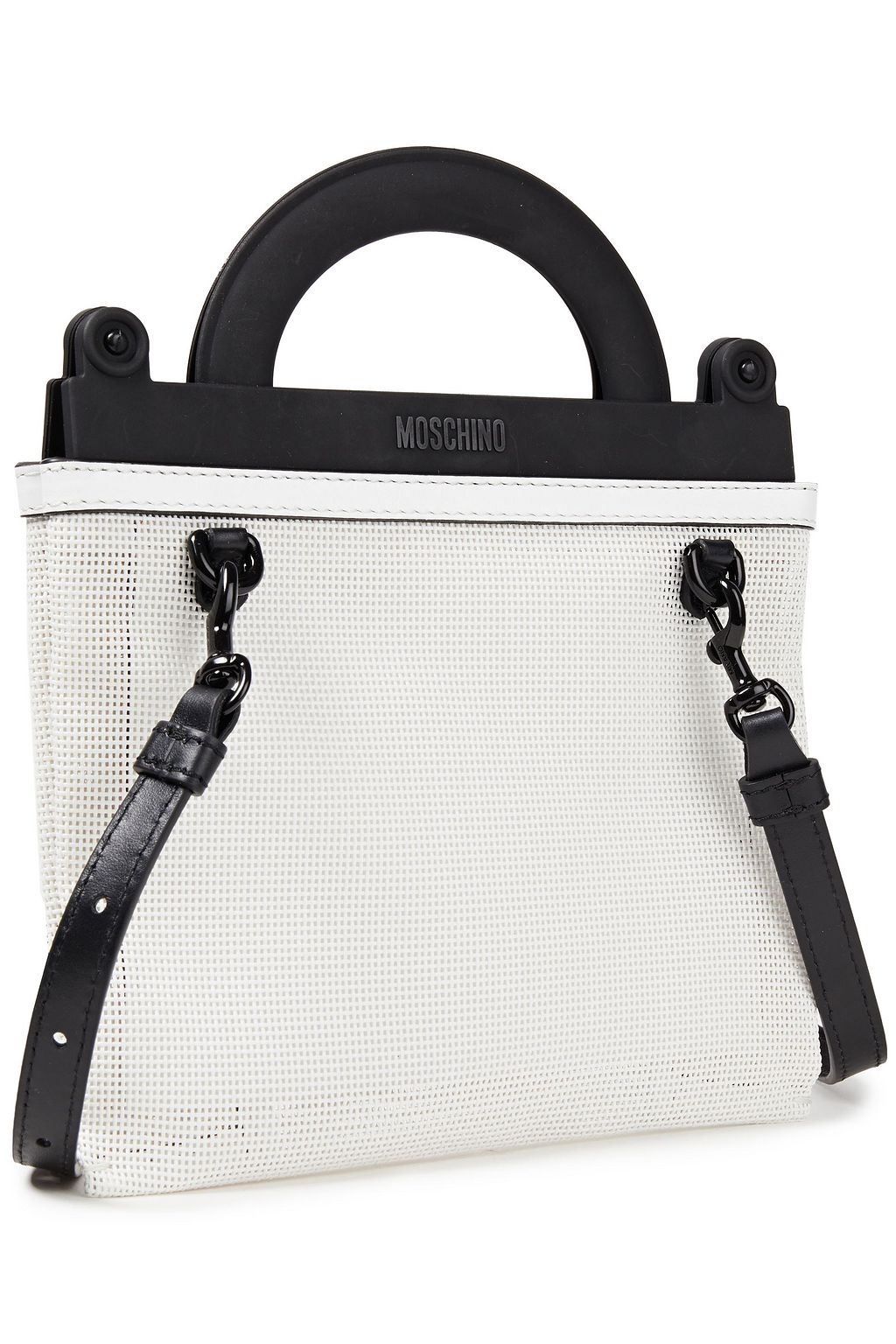 MOSCHINO Leather and PVC-trimmed printed mesh tote