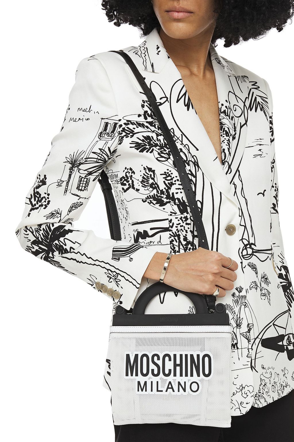 MOSCHINO Leather and PVC-trimmed printed mesh tote