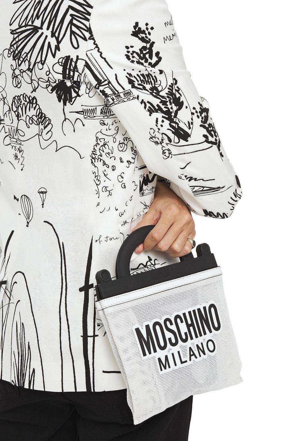 MOSCHINO Leather and PVC-trimmed printed mesh tote