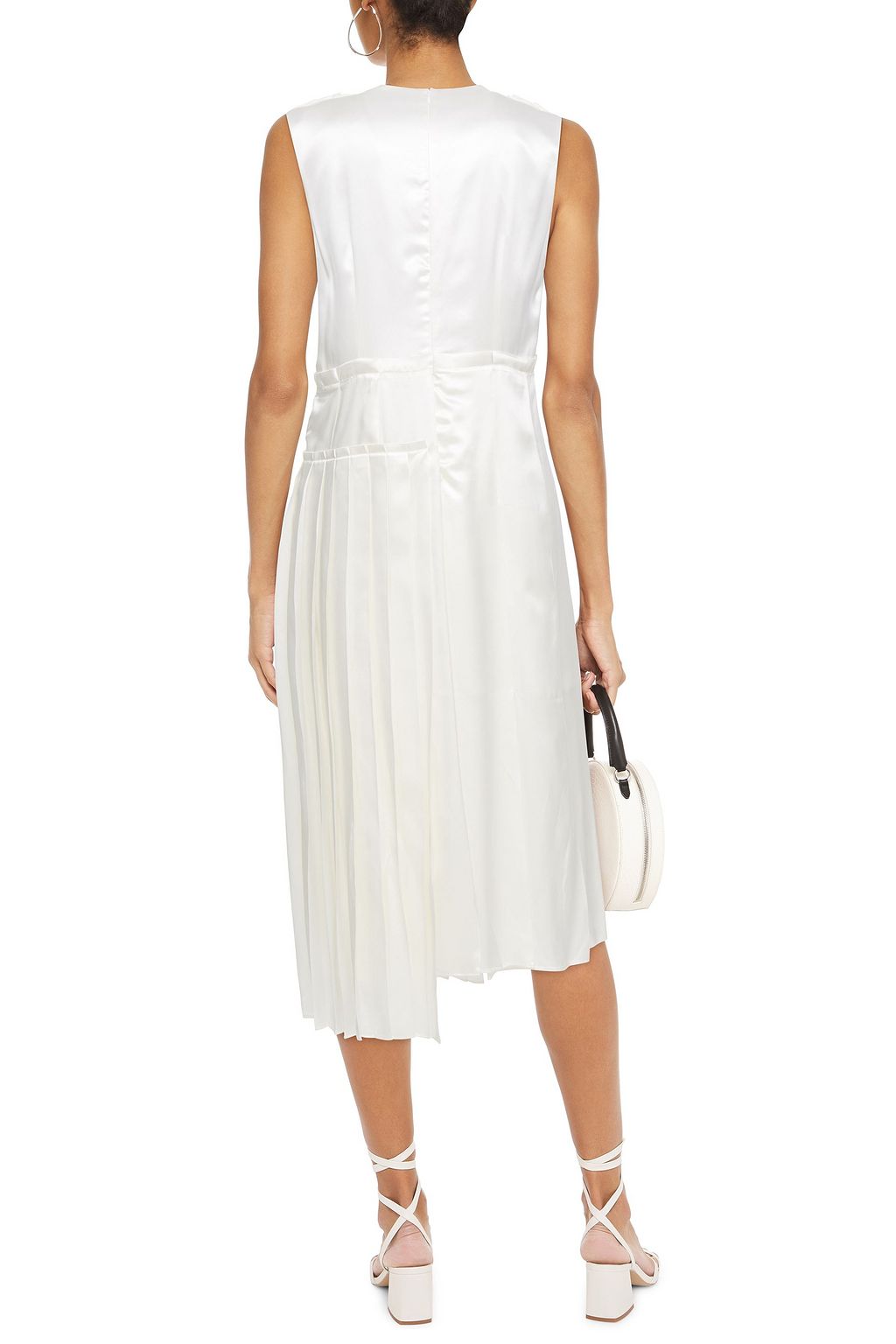 MARNI Asymmetric pleated satin midi dress