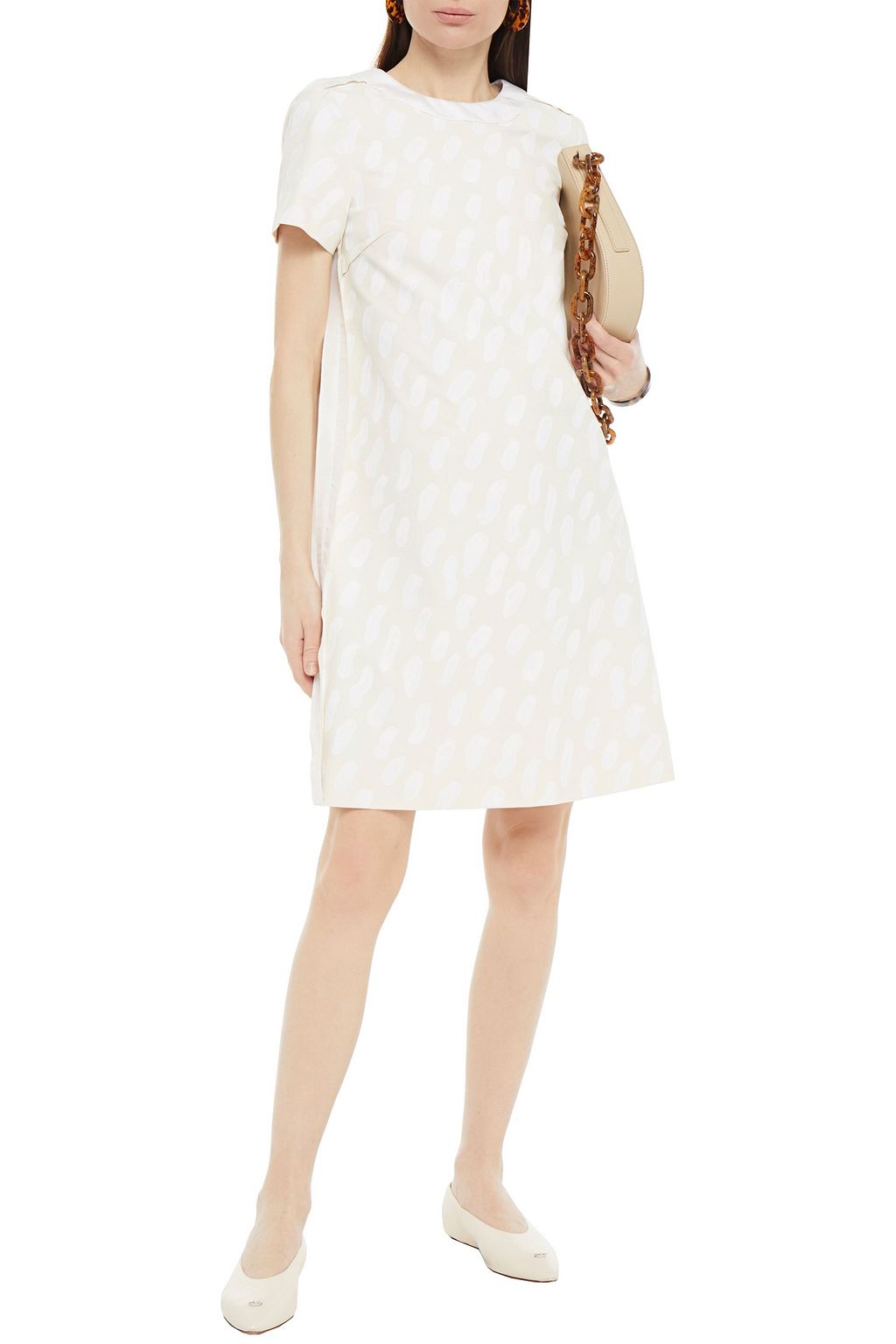 MARNI Satin-trimmed printed cotton-blend dress
