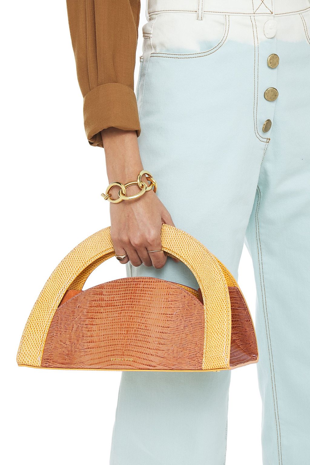 REJINA PYO Arc two-tone lizard-effect leather tote