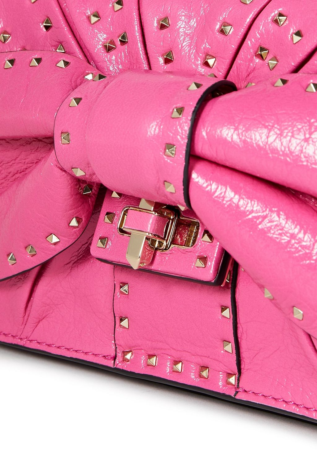 VALENTINO GARAVANI Bow-embellished crinkled-leather shoulder bag
