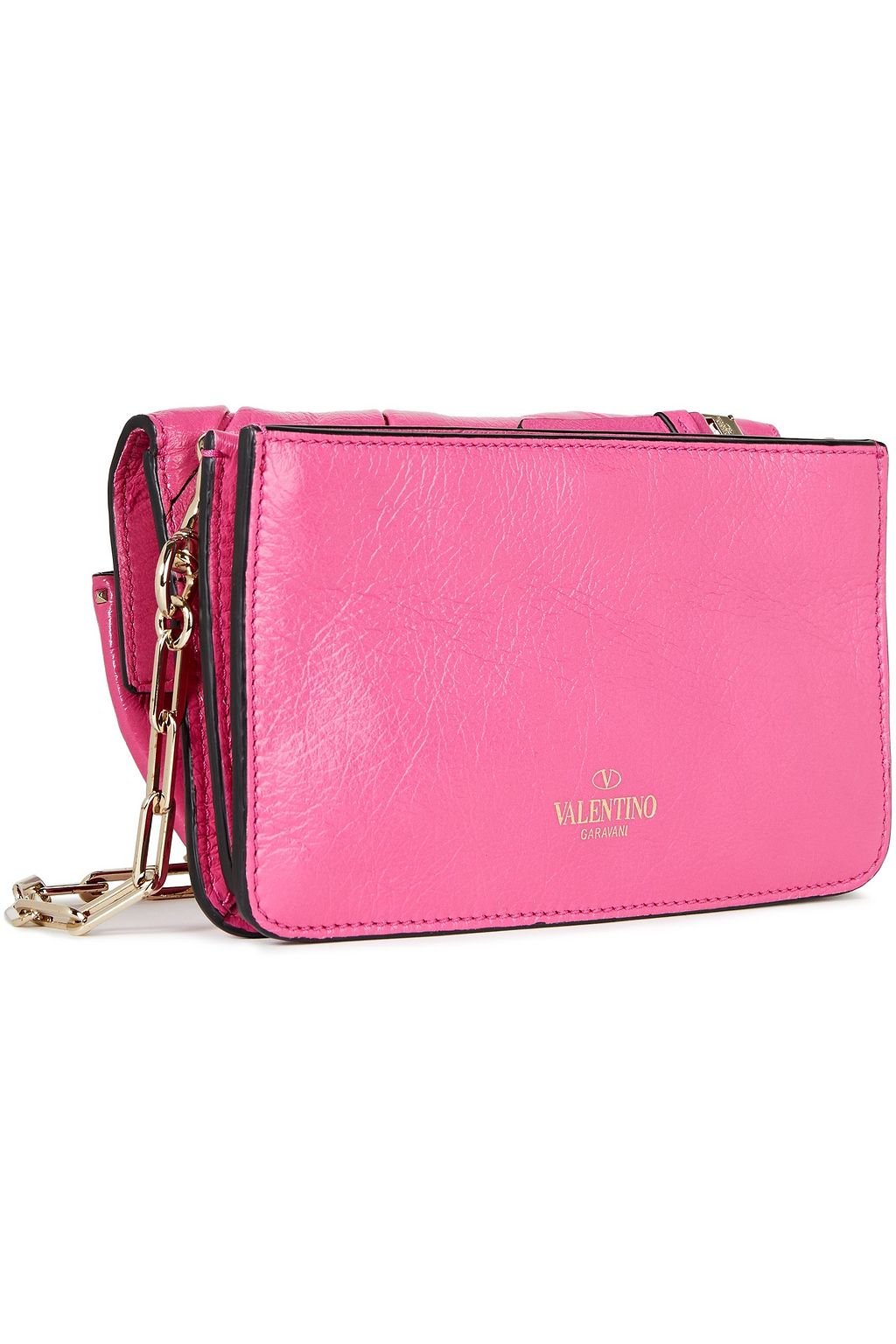 VALENTINO GARAVANI Bow-embellished crinkled-leather shoulder bag