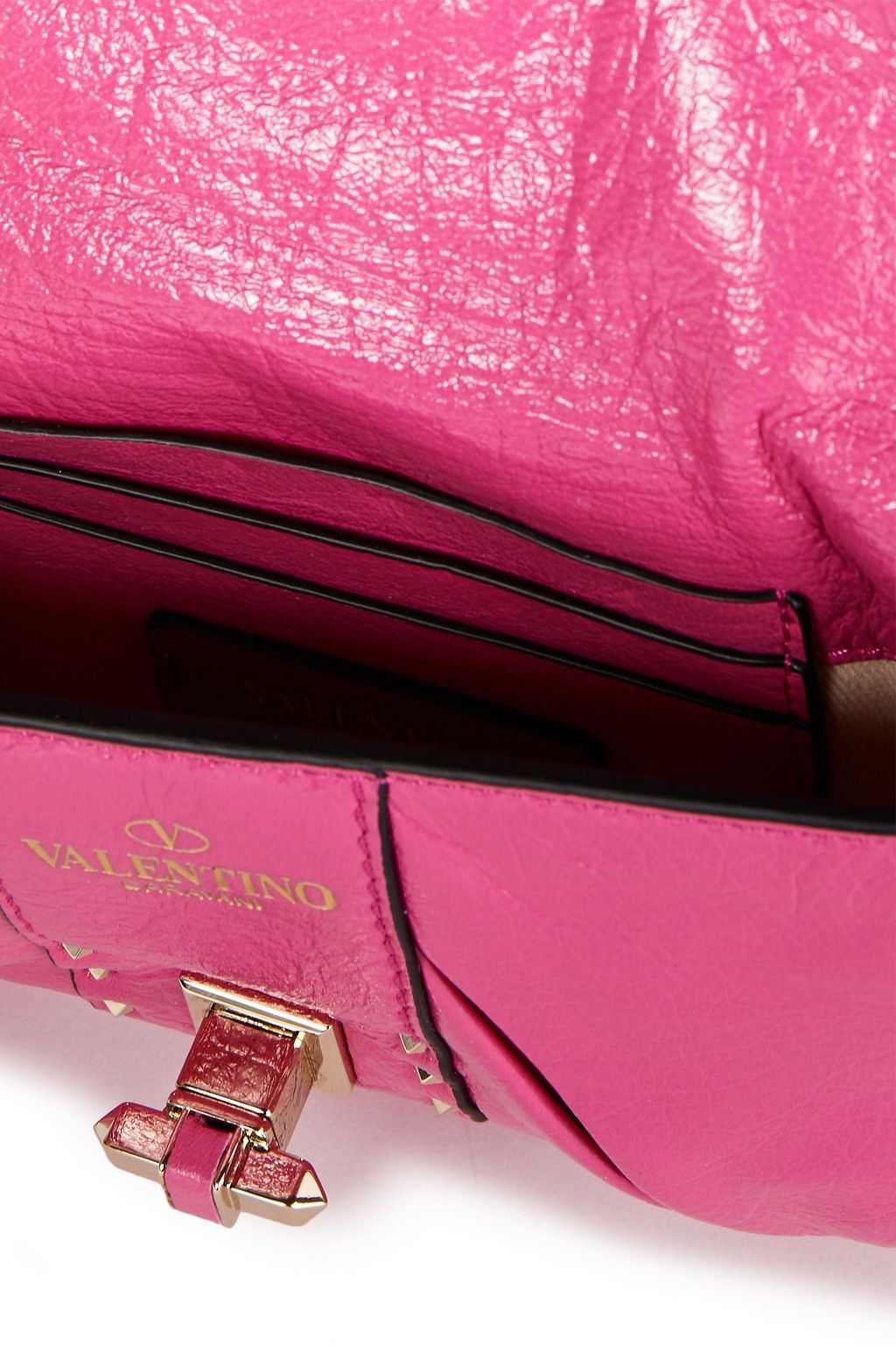 VALENTINO GARAVANI Bow-embellished crinkled-leather shoulder bag