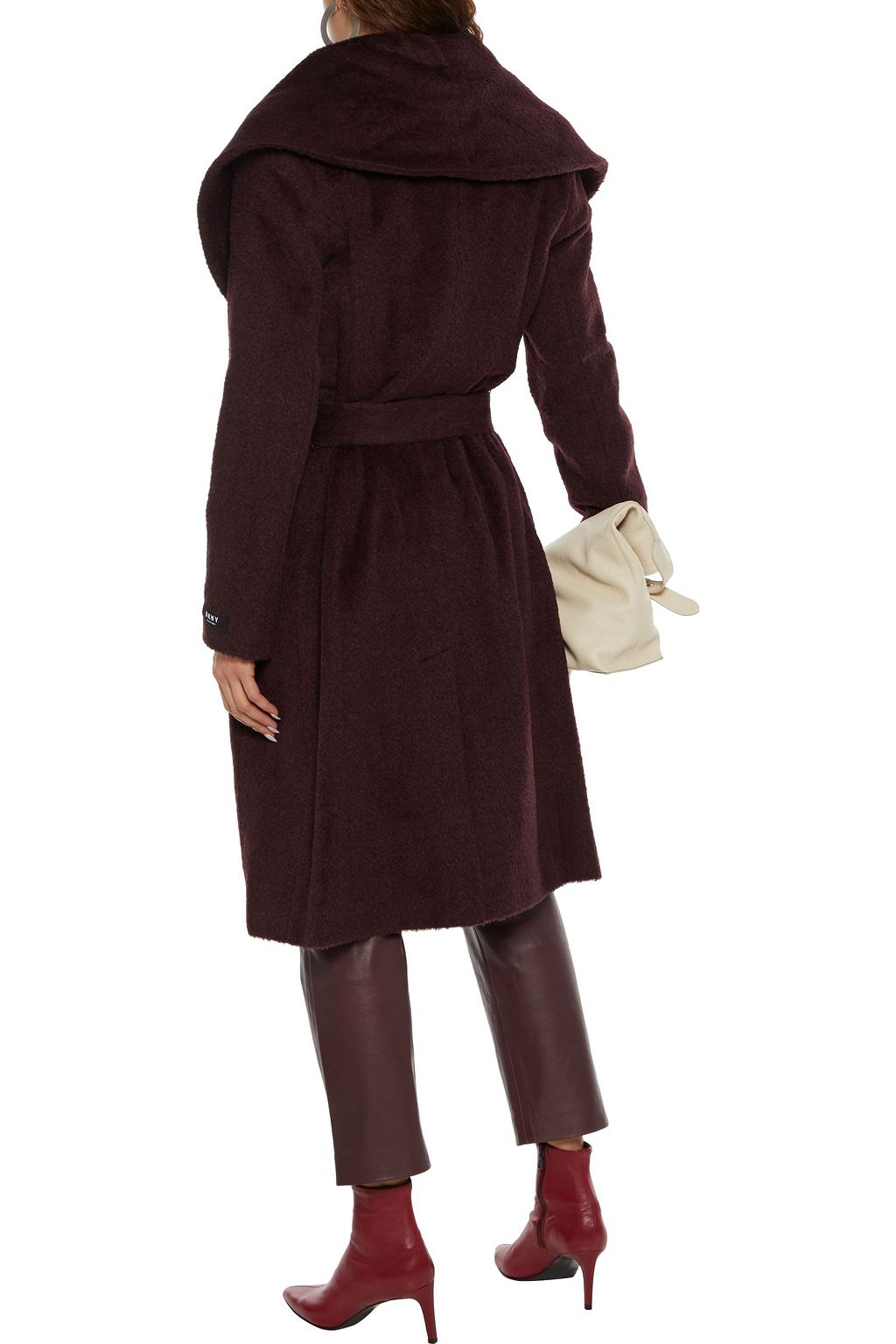 DKNY Belted brushed wool-blend coat