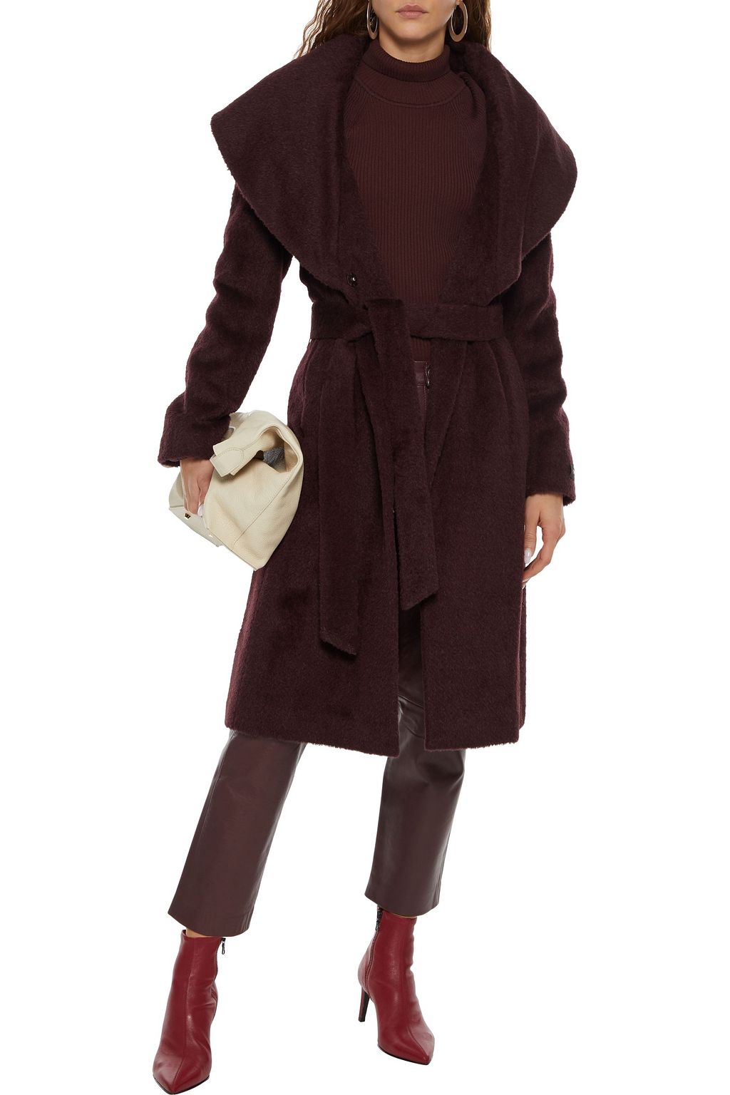 DKNY Belted brushed wool-blend coat