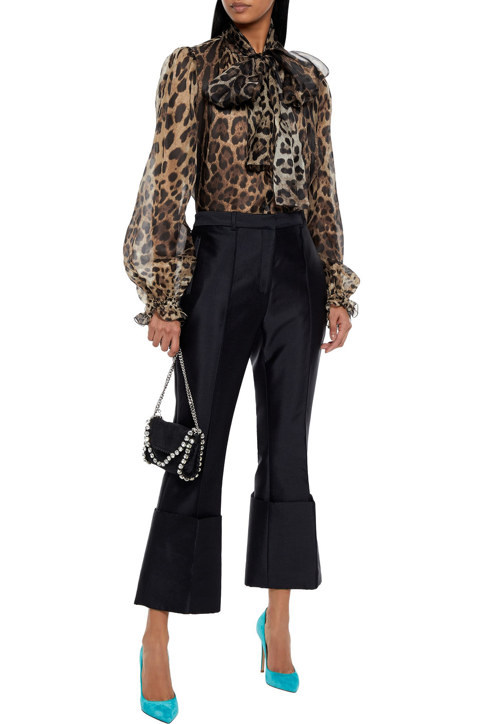 Click to view more detailed imagery on our partner's website Dolce & Gabbana Pussy-bow Leopard-print Silk-chiffon Blouse In Animal Print
