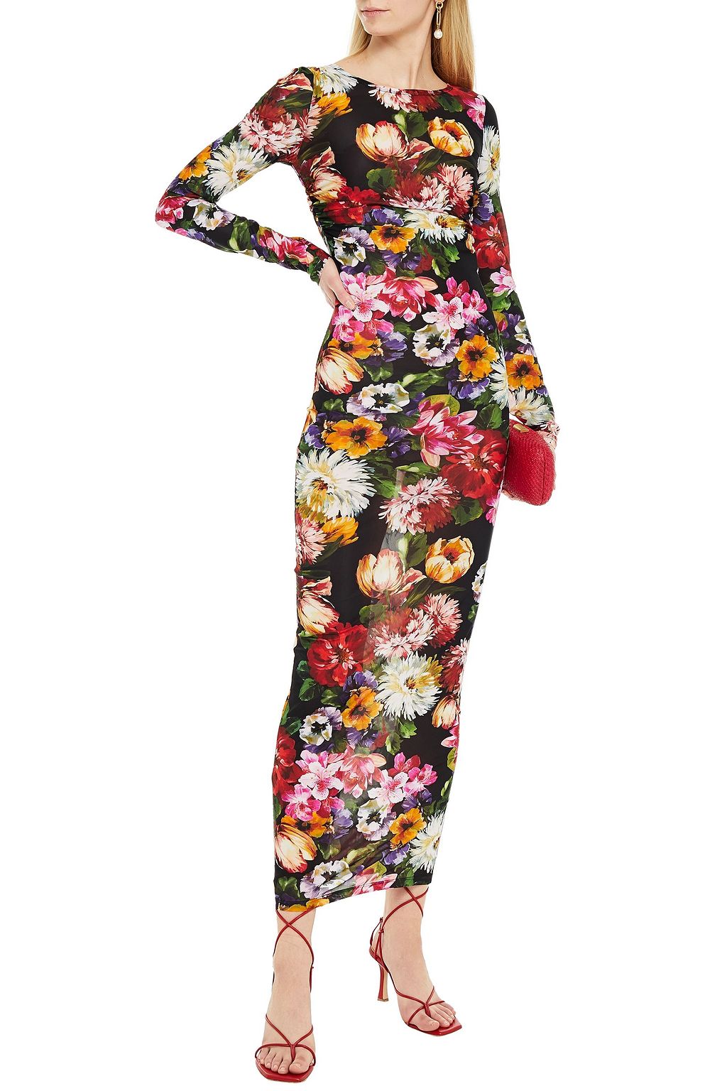 DOLCE&GABBANA Ruched floral-print stretch-jersey maxi dress
