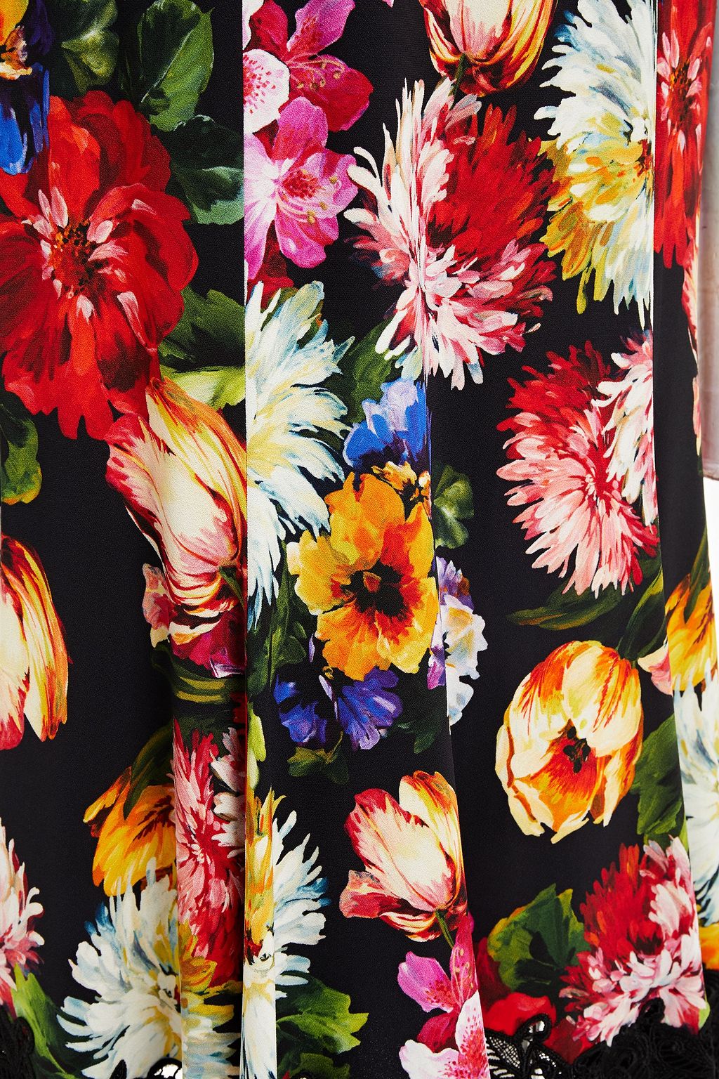 DOLCE&GABBANA Midikleid aus Crêpe mit floralem Print und Guipure-Spitzenbesatz