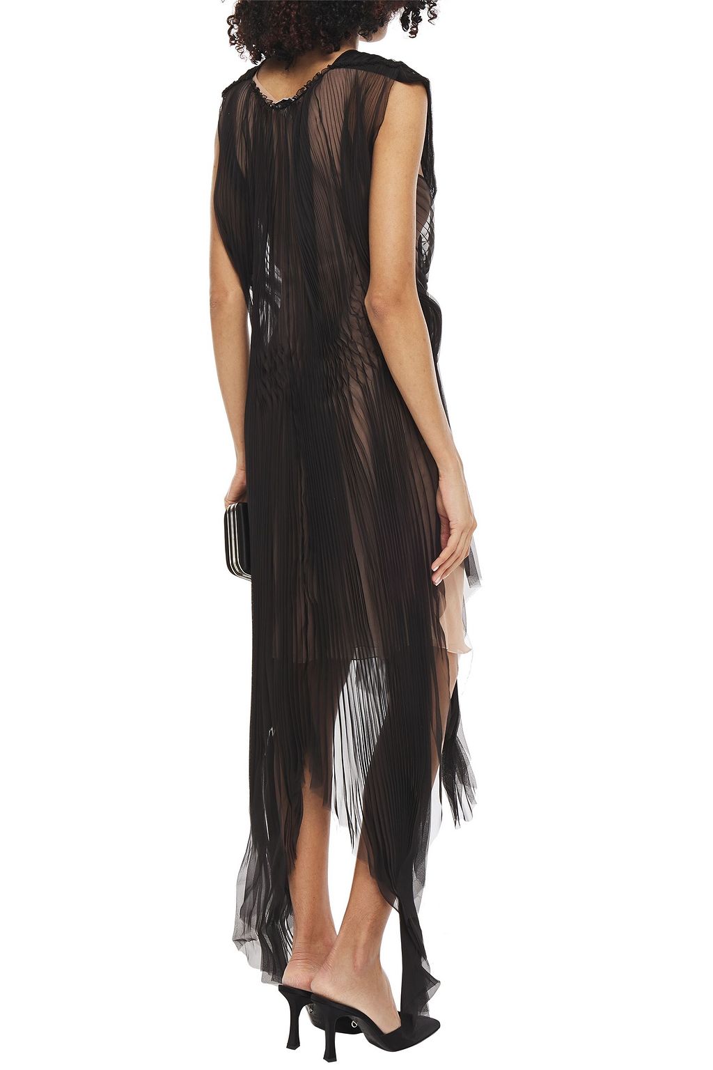 LANVIN Asymmetric draped plissé silk-organza dress