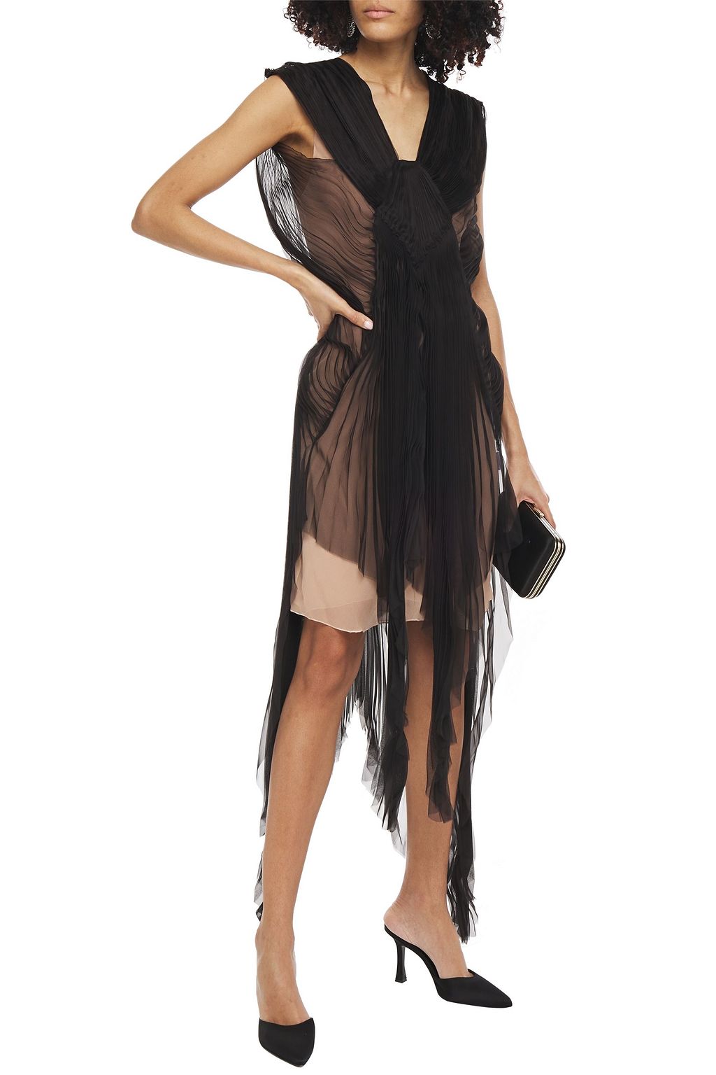 LANVIN Asymmetric draped plissé silk-organza dress