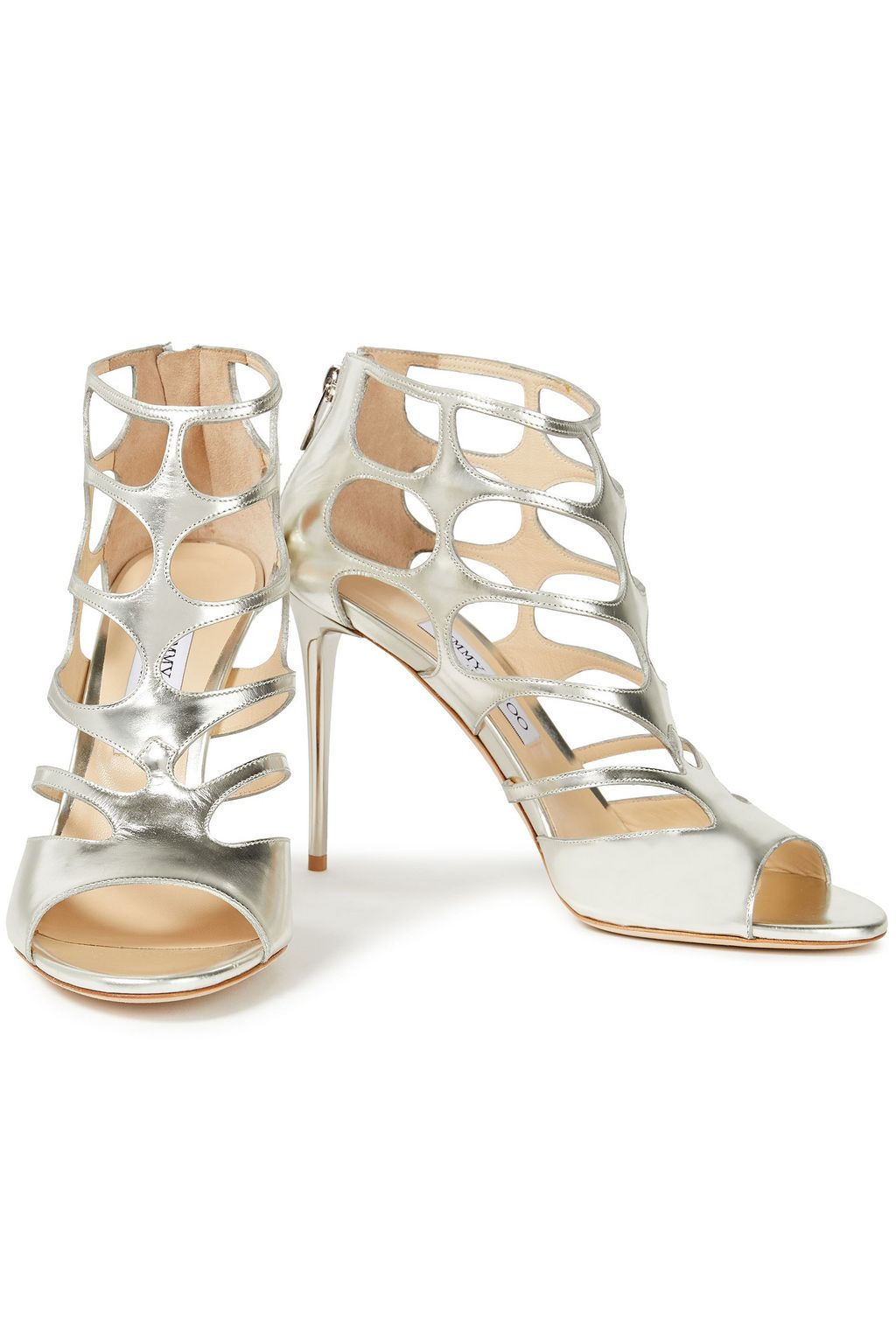 JIMMY CHOO Ren 100 cutout metallic leather sandals