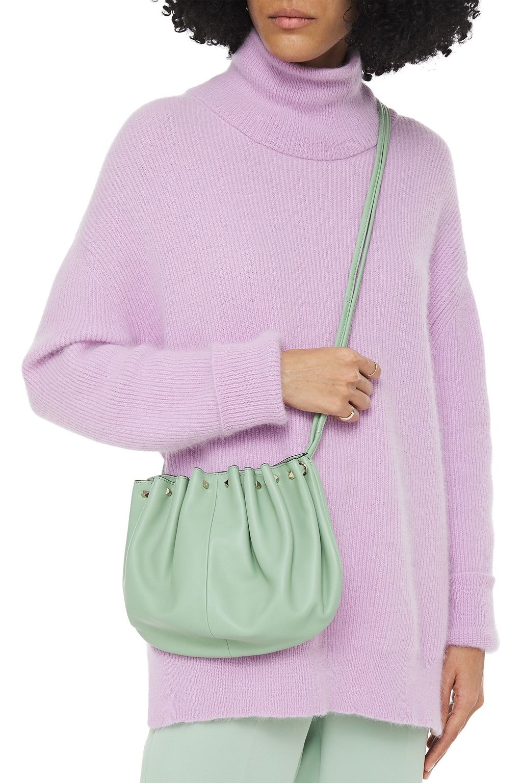 VALENTINO GARAVANI Rockstud gathered leather shoulder bag