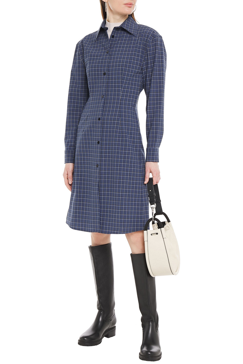 Acne Studios Checked Crepe Shirt Dress In Blue