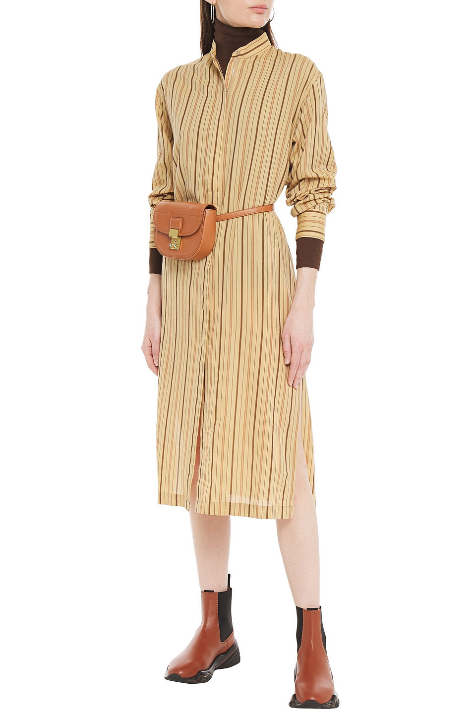 Acne Studios Striped Cotton Midi Dress In Sand