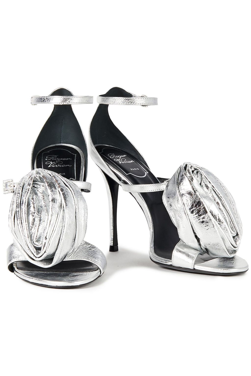 ROGER VIVIER Rose Ans Roll しわ加工レザー サンダル