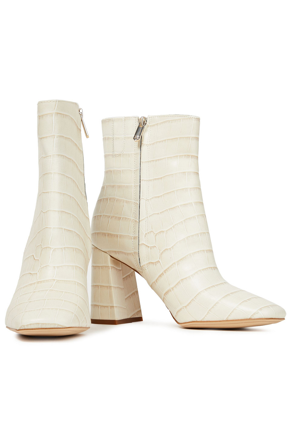 Sam Edelman Codie Croc-effect Leather Ankle Boots In Ivory | ModeSens