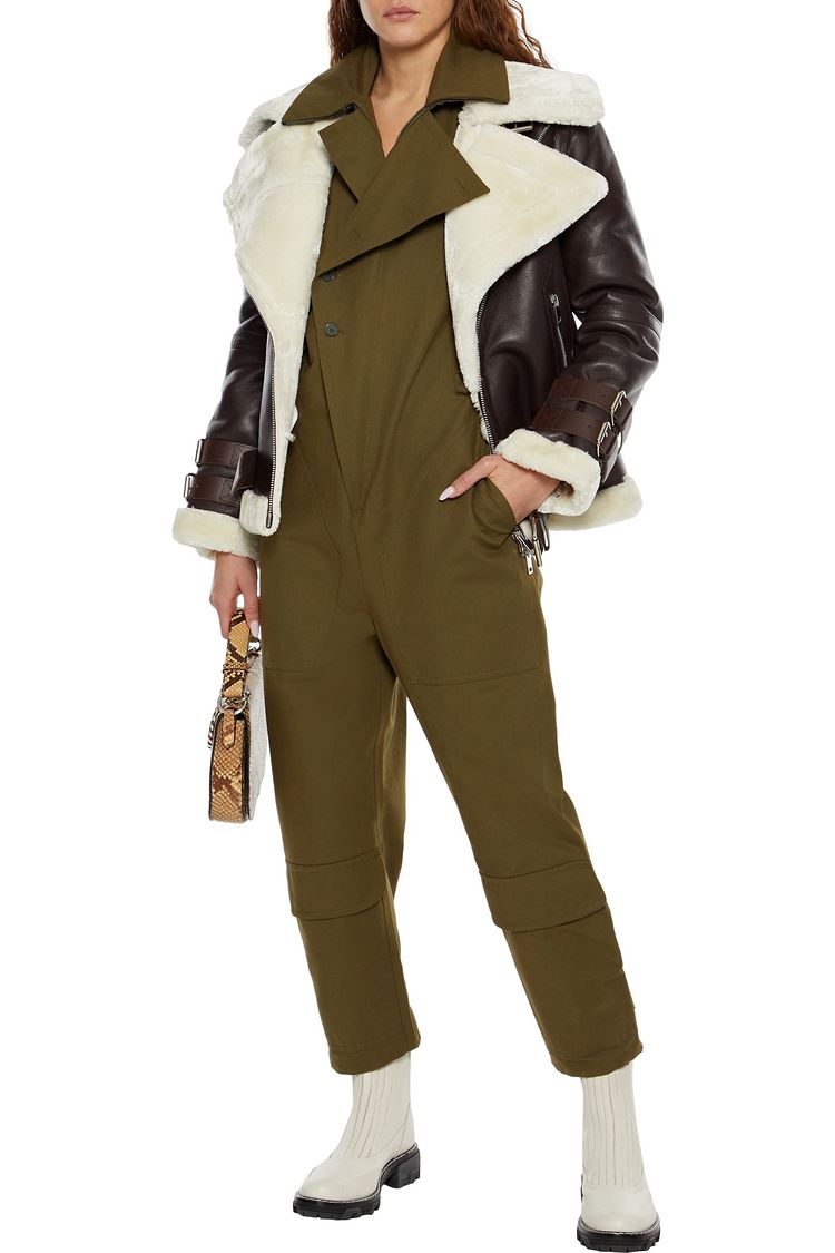 Lawton Tan Faux Fur Panelled Faux Leather Biker Jacket