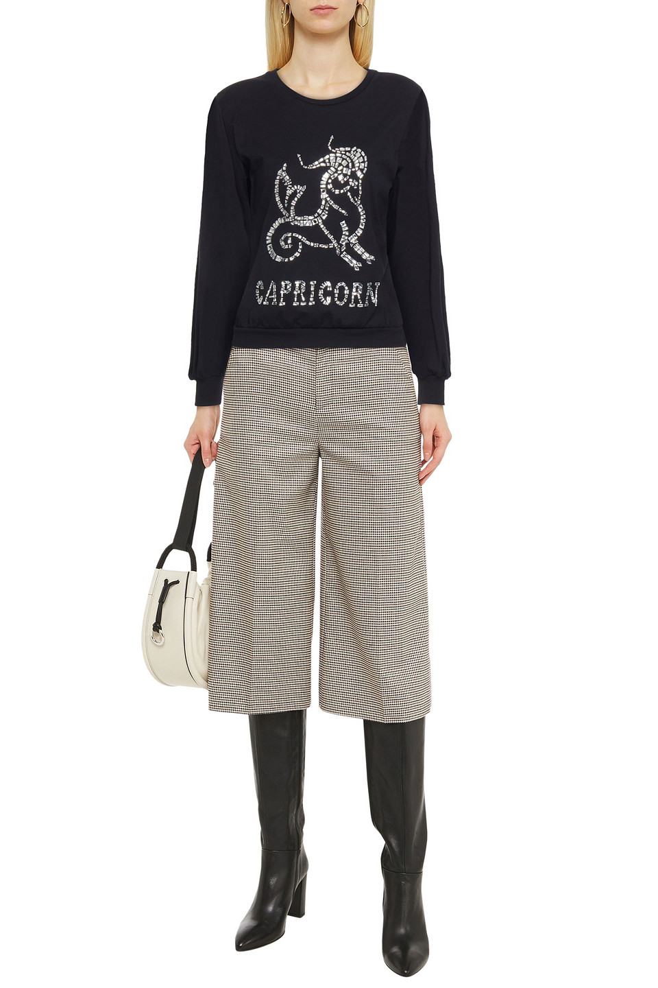 Alberta Ferretti Love Me Starlight Capricorn Embellished Organic Cotton-jersey Sweatshirt In Black
