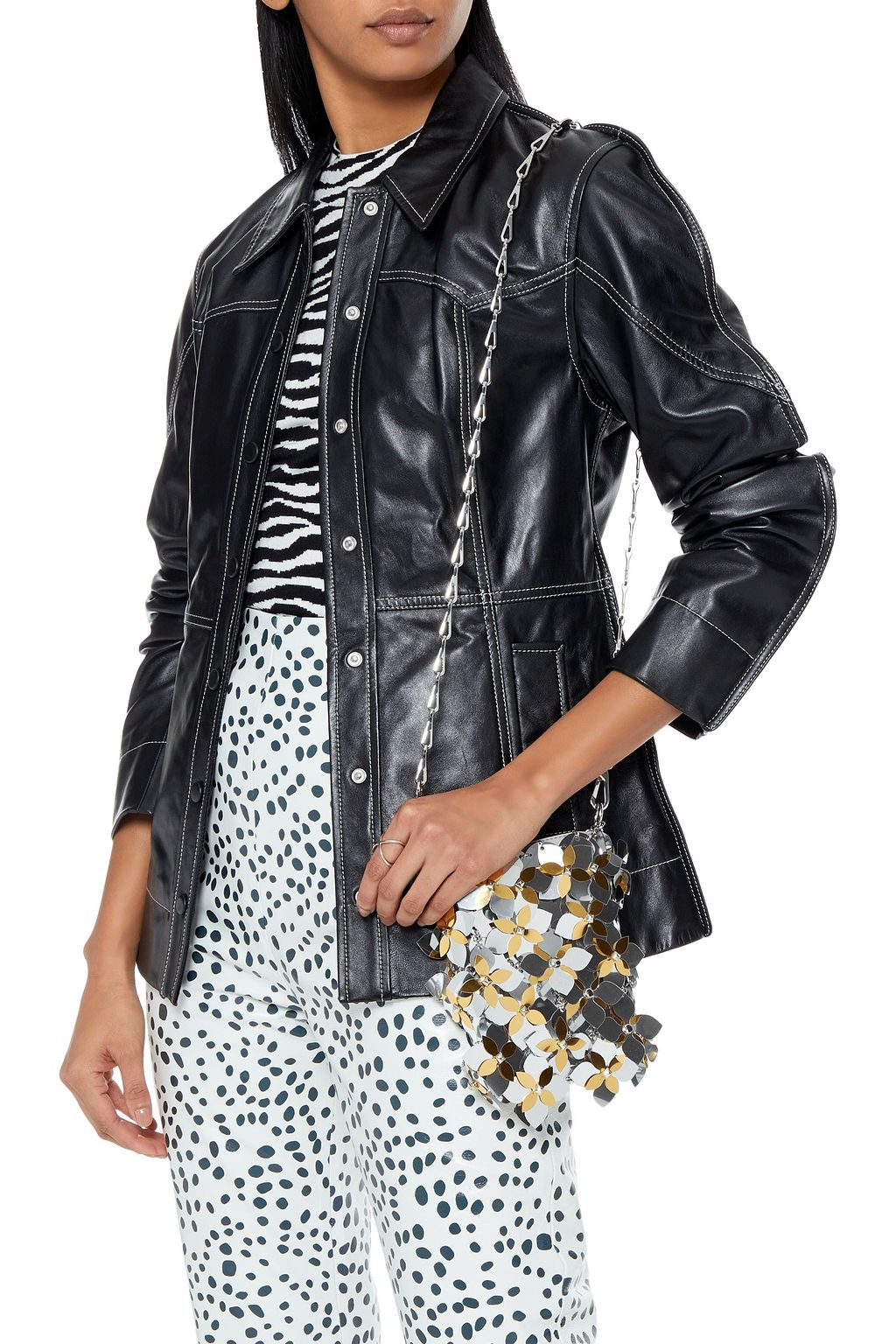 RABANNE Sparkle Lily embellished chainmail and leather shoulder bag