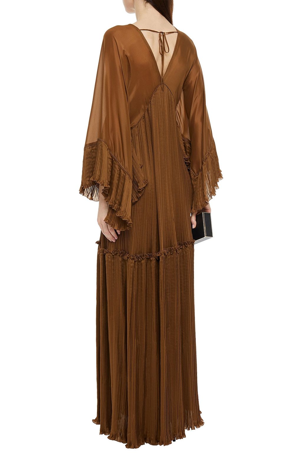 ALBERTA FERRETTI Plissé silk-blend charmeuse gown