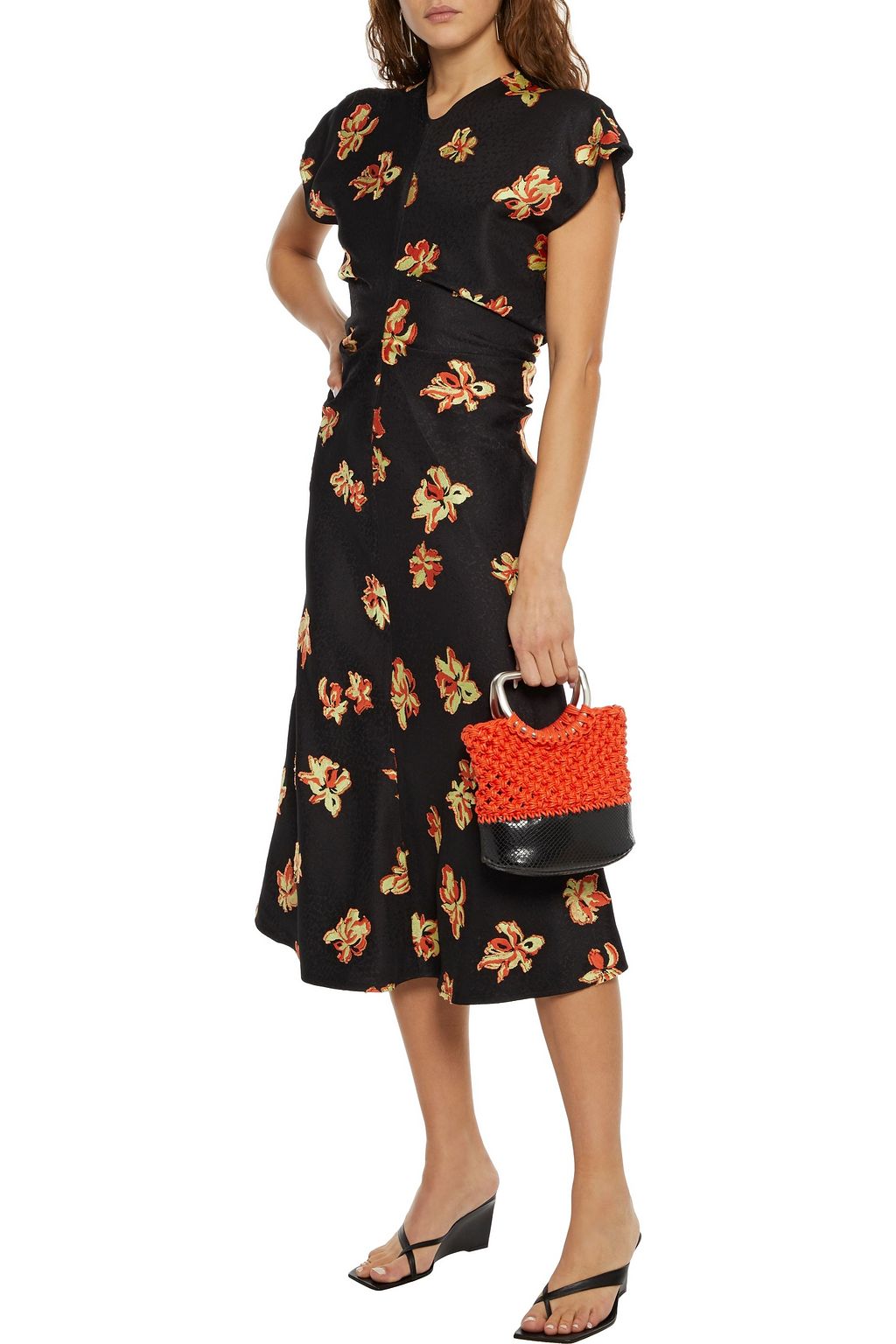 PROENZA SCHOULER Gerafftes Midikleid aus Jacquard mit Fil Coupé