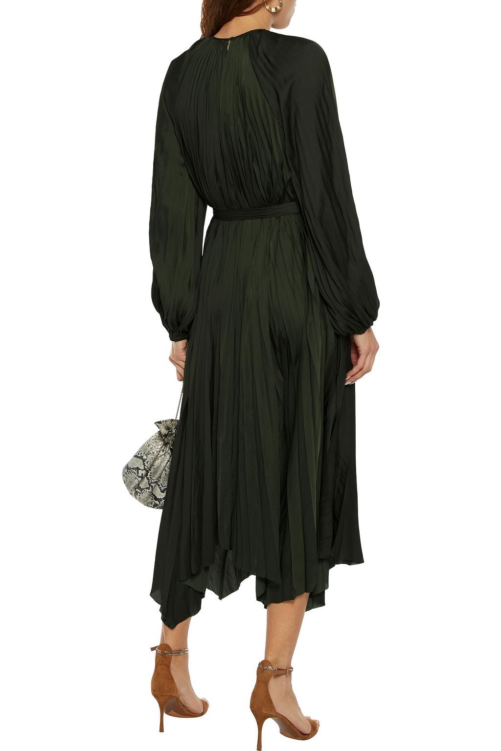 ULLA JOHNSON Yalena asymmetric pleated crinkled-satin midi dress