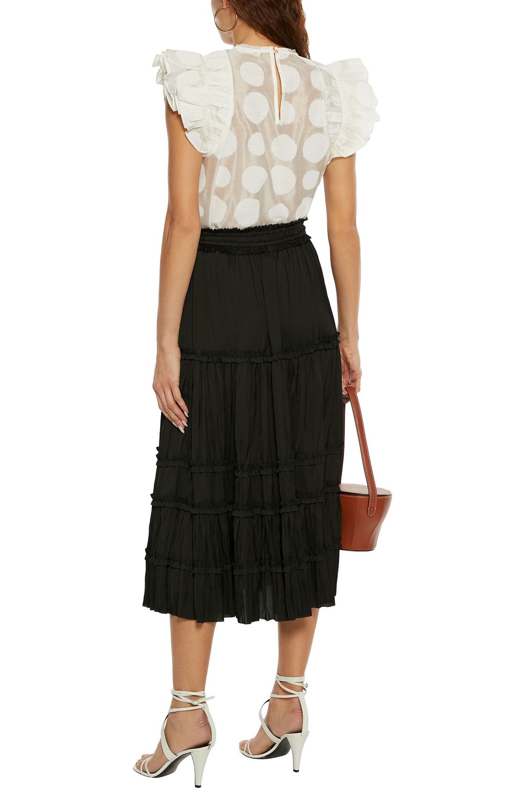 ULLA JOHNSON Carina tiered crinkled-satin midi skirt