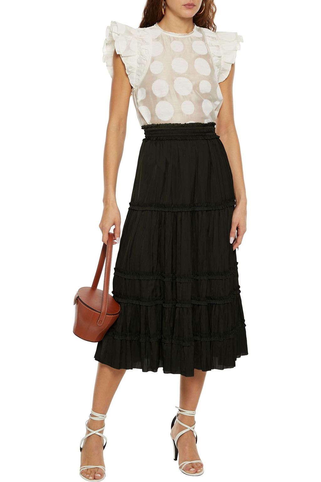 ULLA JOHNSON Carina tiered crinkled-satin midi skirt