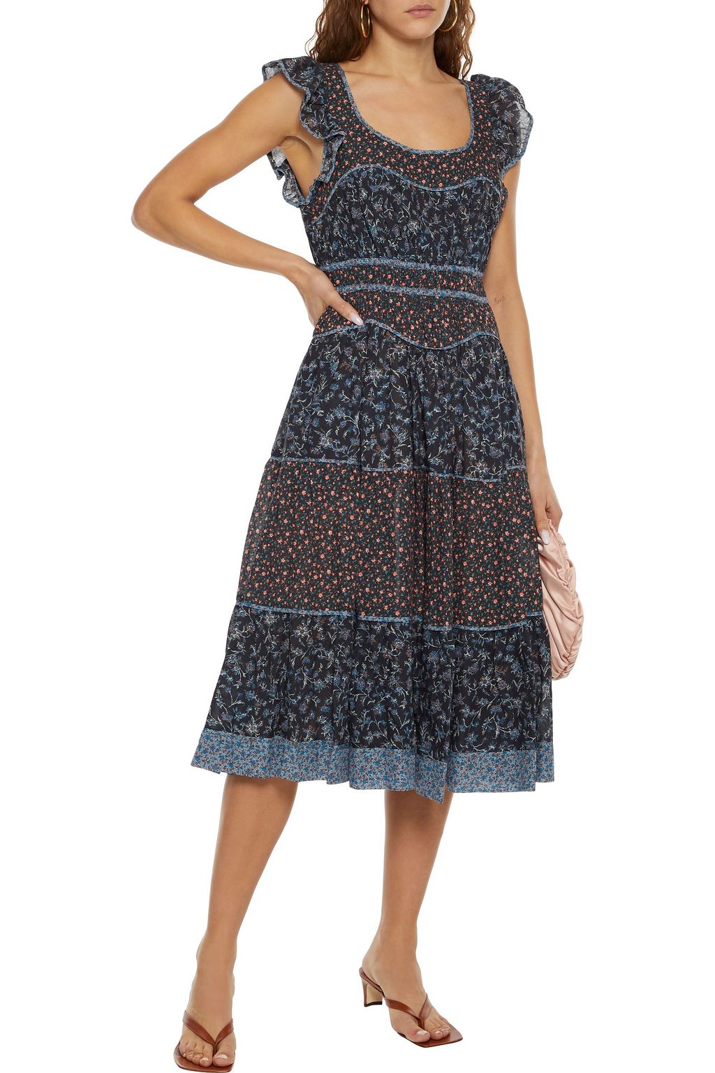 ULLA JOHNSON Odelia ruffle-trimmed floral-print cotton-blend midi dress