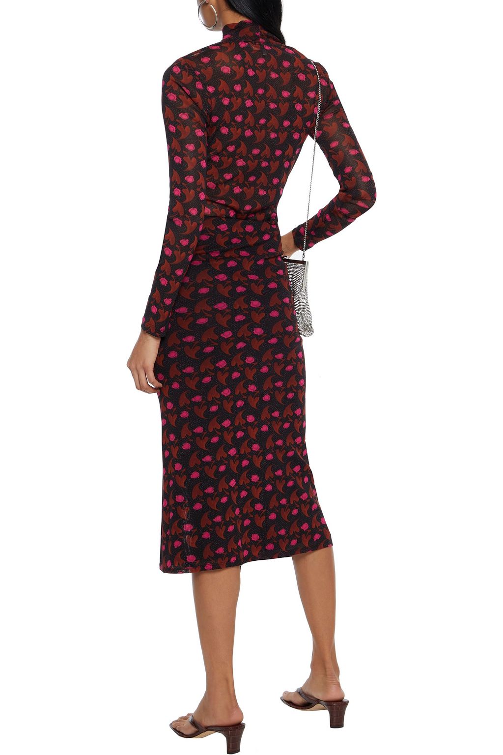 DIANE VON FURSTENBERG Edna ruched printed stretch-mesh midi skirt